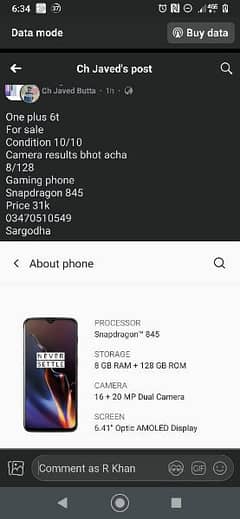 one plus 6t . . 8/128. . condition 10/10