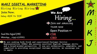 We are hiring both fresh and experienced peoples as a CSR