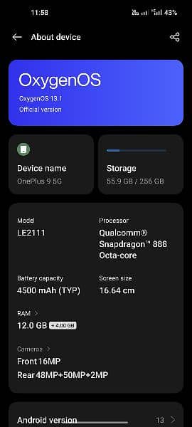 OnePlus 9 pta approved. 5g  12/ 256 4