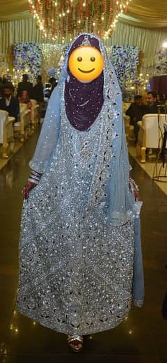 walima Maxi in grey colour with dupatta and trouser.