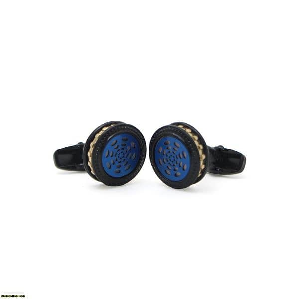 Novelty Cufflinks Stylish Round Design-CU-2012, In Silver and Blue 0