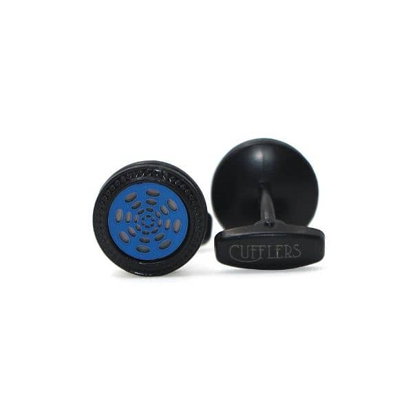 Novelty Cufflinks Stylish Round Design-CU-2012, In Silver and Blue 4