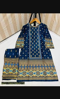 2 Pcs Women's Stitched Linen Block  574  Printed Suit