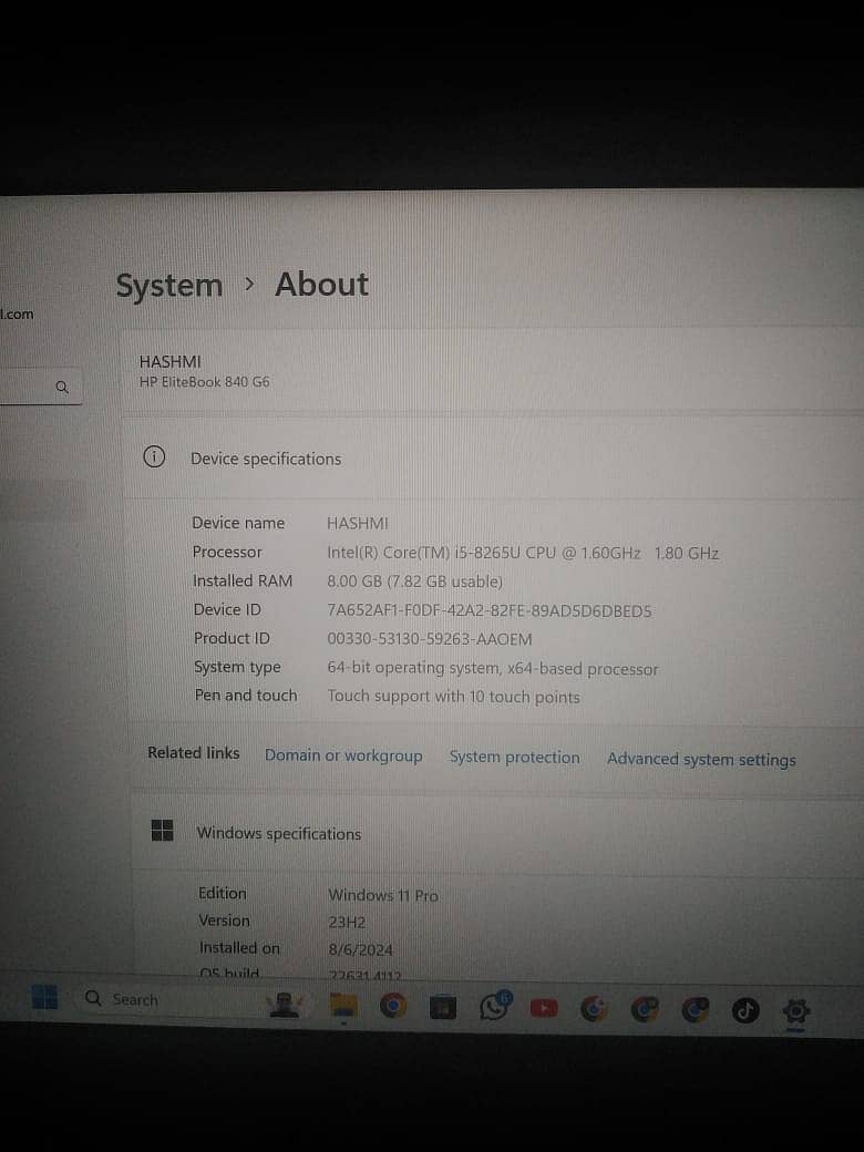 Hp 840 G6 i5 8gen Touch Screen 8gb Ram 256SSD QUAD CORE CPU = 8 CPU's 1