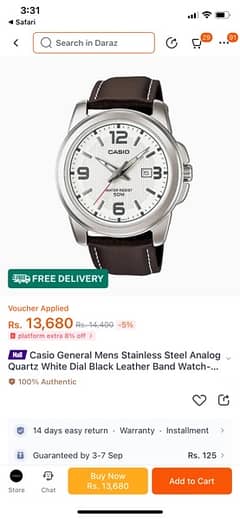 Casio brown leather strap brand new watch