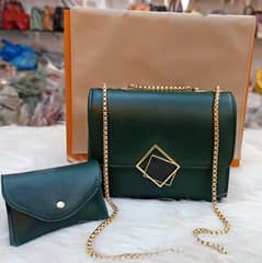 2 PC PU leather handbags with long chain