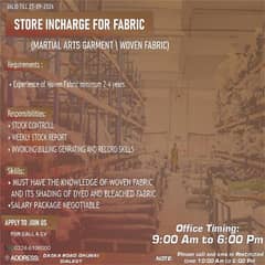 FABRIC STORE INCHARGE FOR MARTIAL ARTS GARMENTS / Store Incharge Job 0