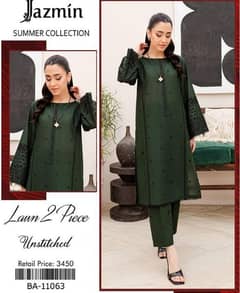 2 Pcs woman unstitched Lawn Embroidered Suit