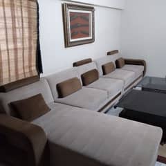 l shaped sofa with table almost new