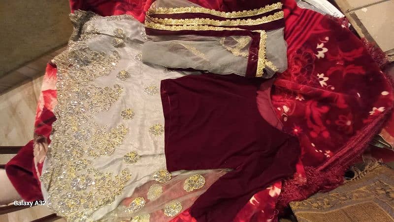 Stylish Branded Lehenga Set, Velvet Shawl, and Short Frock for Sale! 12