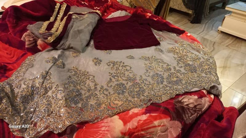 Stylish Branded Lehenga Set, Velvet Shawl, and Short Frock for Sale! 14