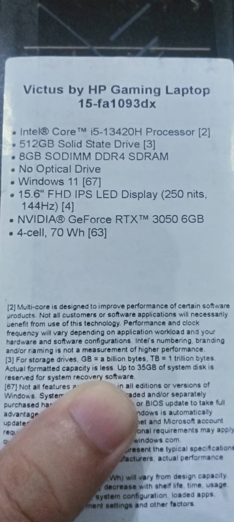 Victus HP 15-fa1093dx i5/13th Gen 16gb RAM / 6 gb 3050 RTX 5