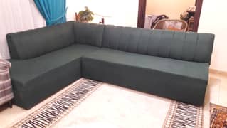 L shaped sofa , 6 seater , jade green colour , good condition