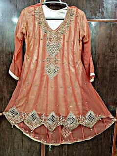 PEACH AND GOLDEN GONE  SHAADI DRESS