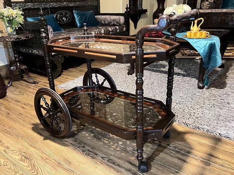 Elegent Hand Carved tea trolley 1