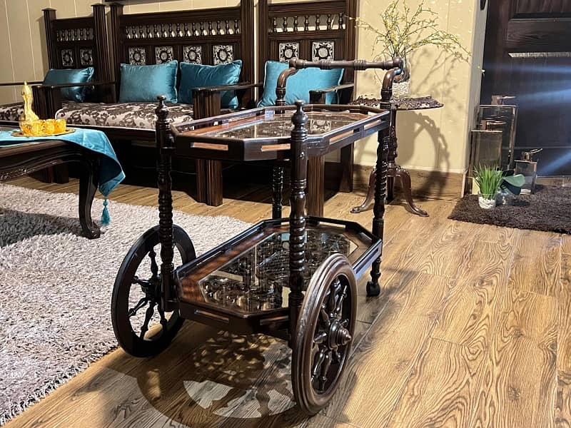 Elegent Hand Carved tea trolley 2