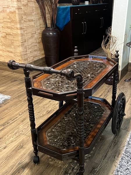 Elegent Hand Carved tea trolley 3