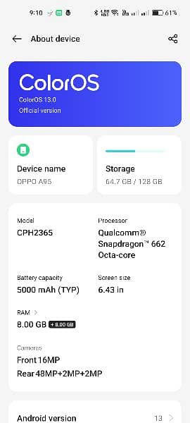 oppo A95 8+8 gb 128gb 7