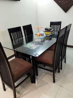 Double Glassed Wooden Dining Table