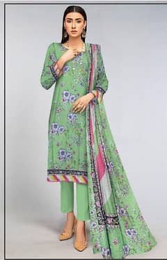 3 Pcs Women's Unstitched Lawn Printed Suit