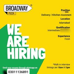 Delivery / Kitchen Assistant Job avaialable in PWD/ I-8 Markaz