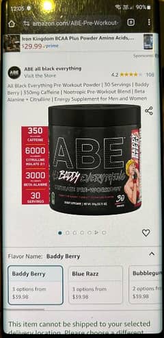 ABE Baddy Berry 
Preworkout 
Dietary Supplement 0