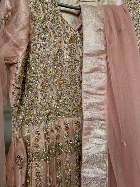 Baby Pink Bridal Dress with Golden Embroidery. 3