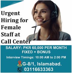 Job Opportunity: Hiring Female Staff at Urdu/Hindi Call Center