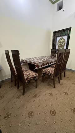 Premium Brown Wooden Dining Table Set with 6 Chairs - 10/10 Condition