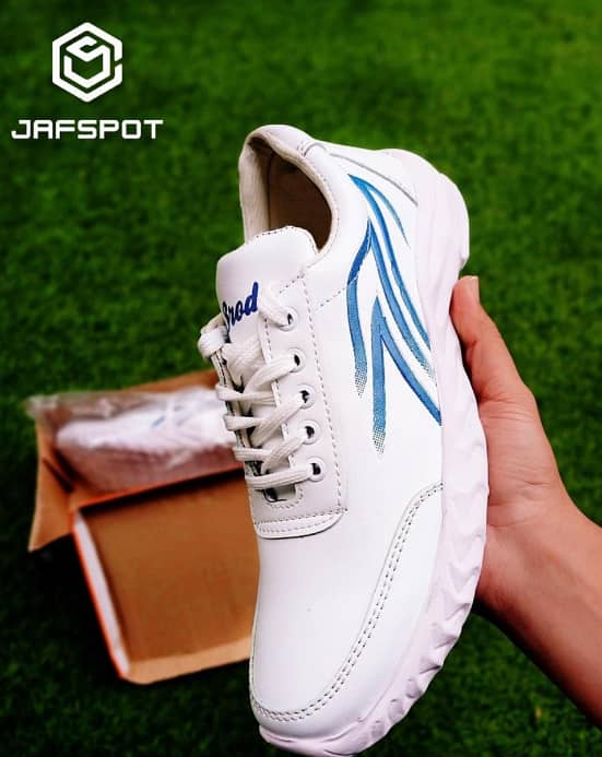 Men's Athletic Running Sneakers -JF019, White With Blue Lines 1