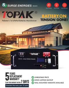 48v & 51.2v TOPAK lithium ion batteries 5 year's replacement warranty