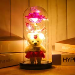 Gleevers Pink Rose with Teddy Bear & LED Light 0