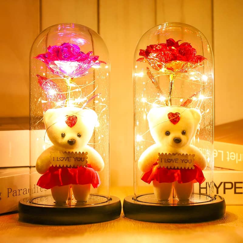 Gleevers Pink Rose with Teddy Bear & LED Light 1