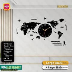 World  Map Wooden Wall Clock-Large