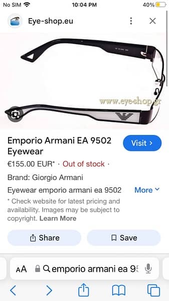 Emporio Armani men eye frame glasses 9502 made in Italy 10