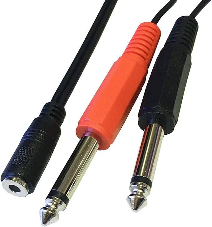 3.5mm Female To Dual 2 × 6.35mm 1/4'' TRS Mono Male Audio Jack Adapter 0