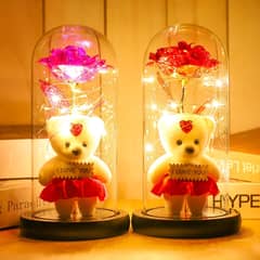 Gleevers Pink Rose with Teddy Bear & LED Light