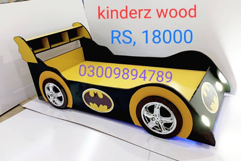 kids car beds with lights and back shelf, 3