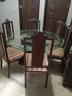 Dining table / Luxury Dinning Table / 6 Chairs / Top glass dining