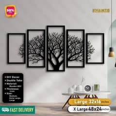 5 Frame Leaf Black Wooden Wall Decor Panel