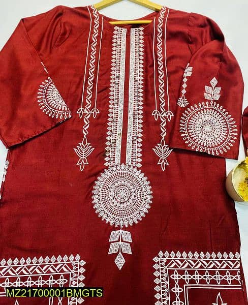 2 pcs women's stitched linen block printed suit 0