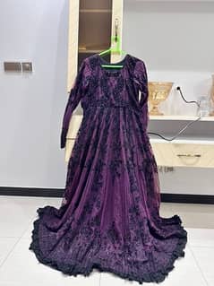 2pc reign maxi with dupatta dark purple with black embroidery