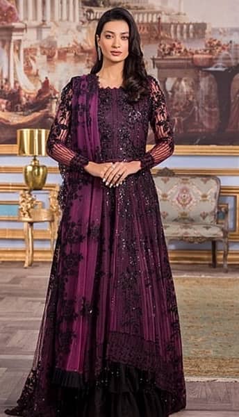 2pc reign maxi with dupatta dark purple with black embroidery 11