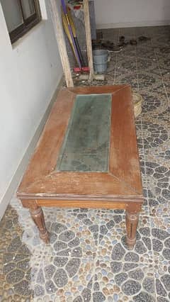 wooden table with 2 sides tables