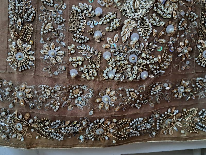 Pure Organza Embroidered suit - 3 pc - stitched - brown and skin 4