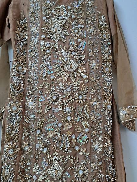 Pure Organza Embroidered suit - 3 pc - stitched - brown and skin 6