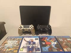 PS4 slim 500 gb with 2 controllers and 4 games.