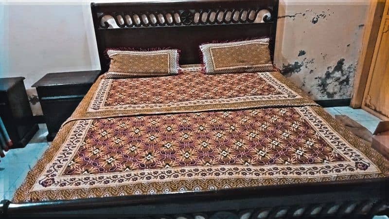 Wooden bed for sale with side tables 4