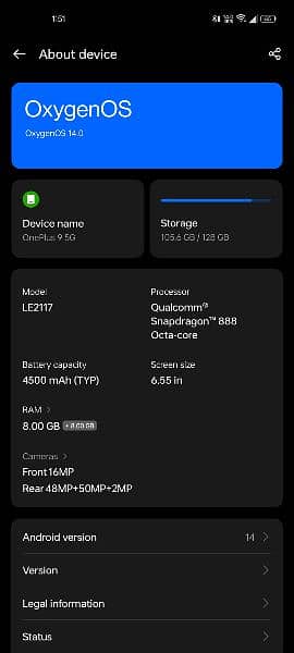 Oneplus 9 5G(single sim) 0