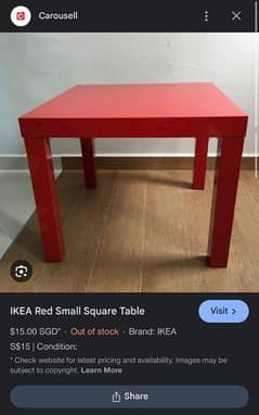 2 red corner square table